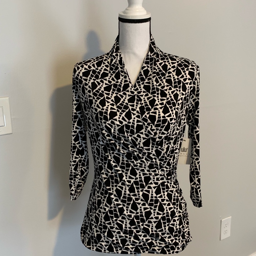 NWT Black and White mock wrap top